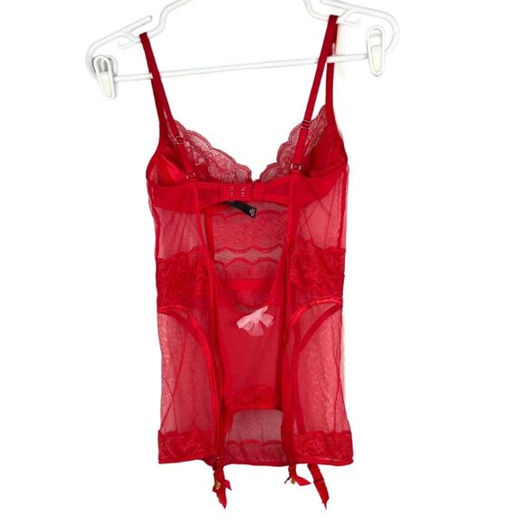 Victoria’s Secret lingerie garter lace red holidays sheer bows 34B - Picture 3 of 5